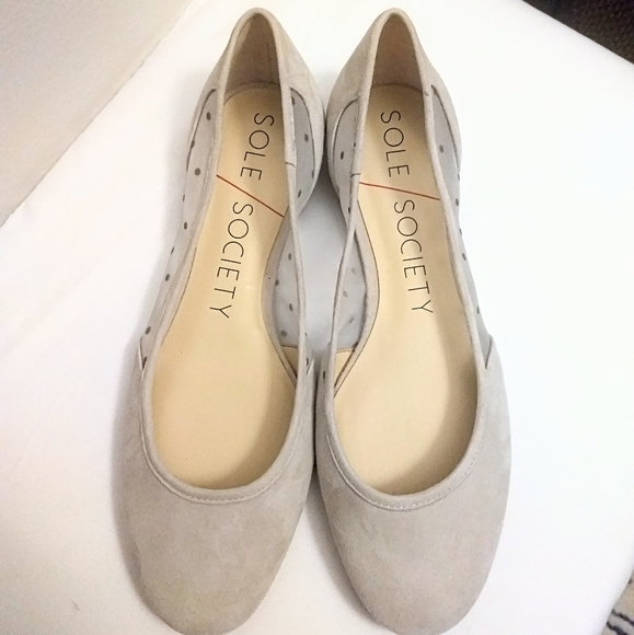 Sole Society Grey & Sheer Polka Dot Genuine Suede Flats Size 7.5 - Picture 5 of 8